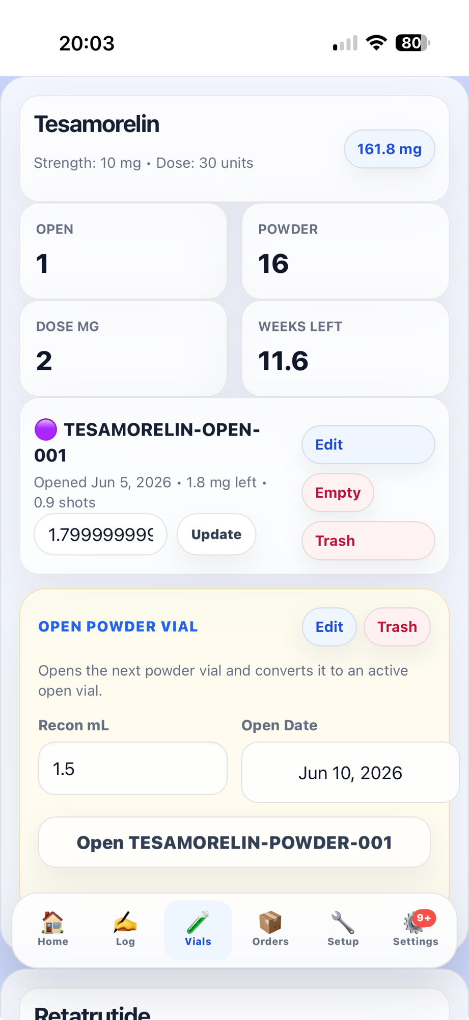 🧪 Vial Inventory